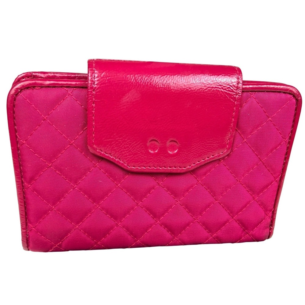 knomo Pink Quilted Nylon and Patent Leather Bifold Wallet with Zip Pocket